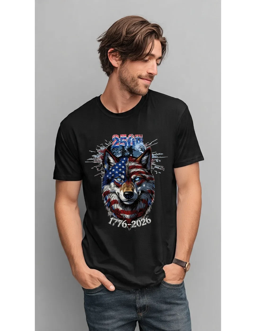 250th Anniversary American Wolf Patriotic T-Shirt