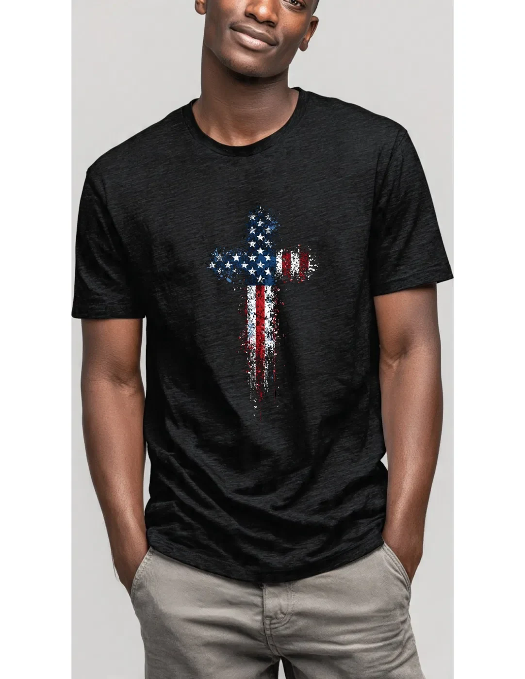American Flag Cross Patriotic Faith T-Shirt product view 2