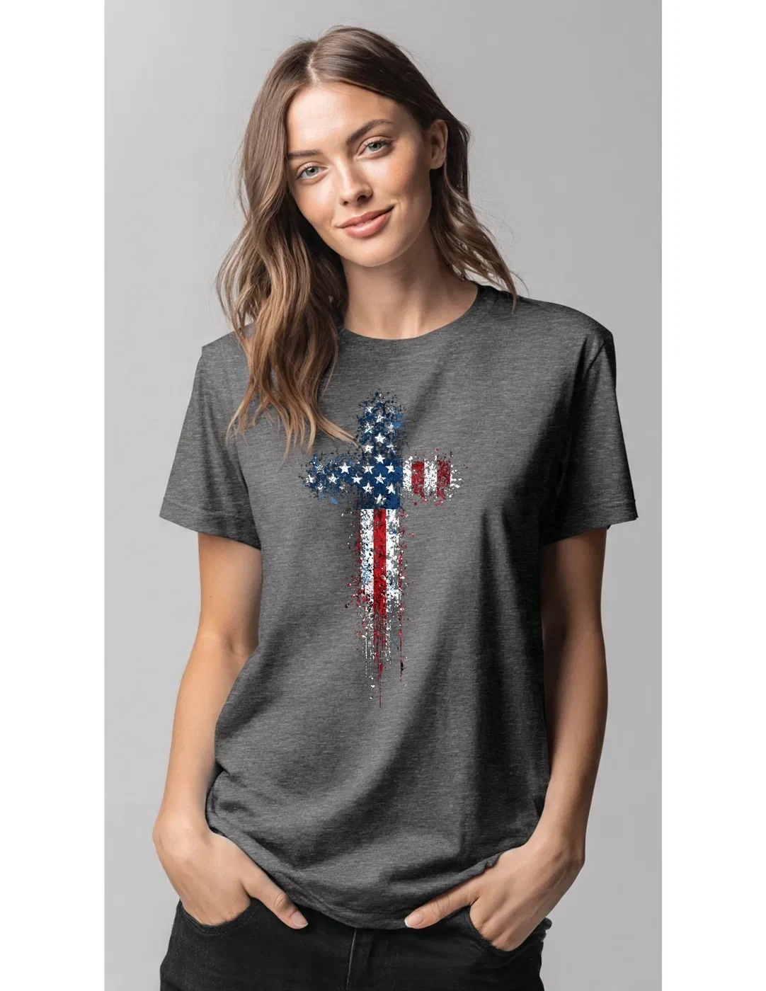 American Flag Cross Patriotic Faith T-Shirt product view 3