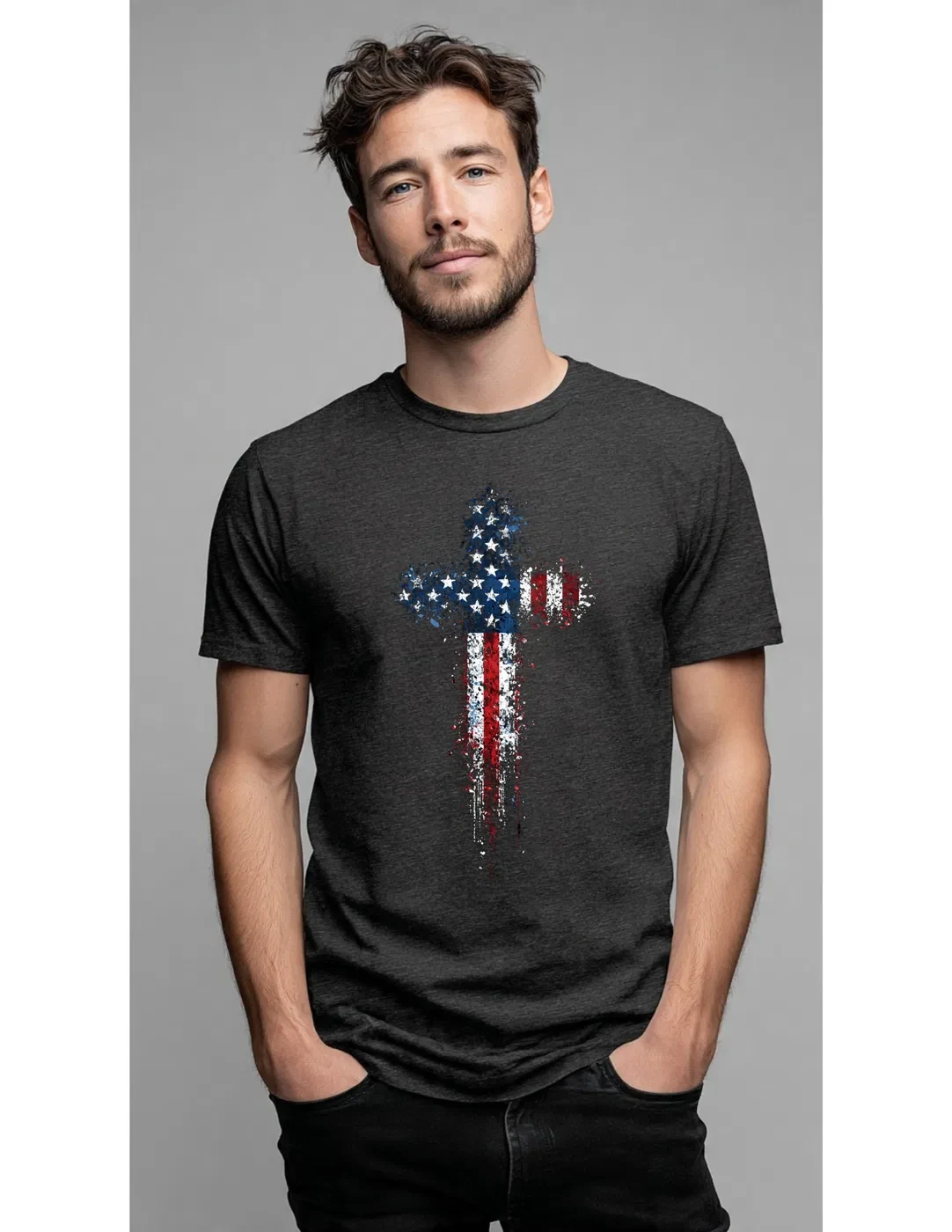 American Flag Cross Patriotic Faith T-Shirt product view 4