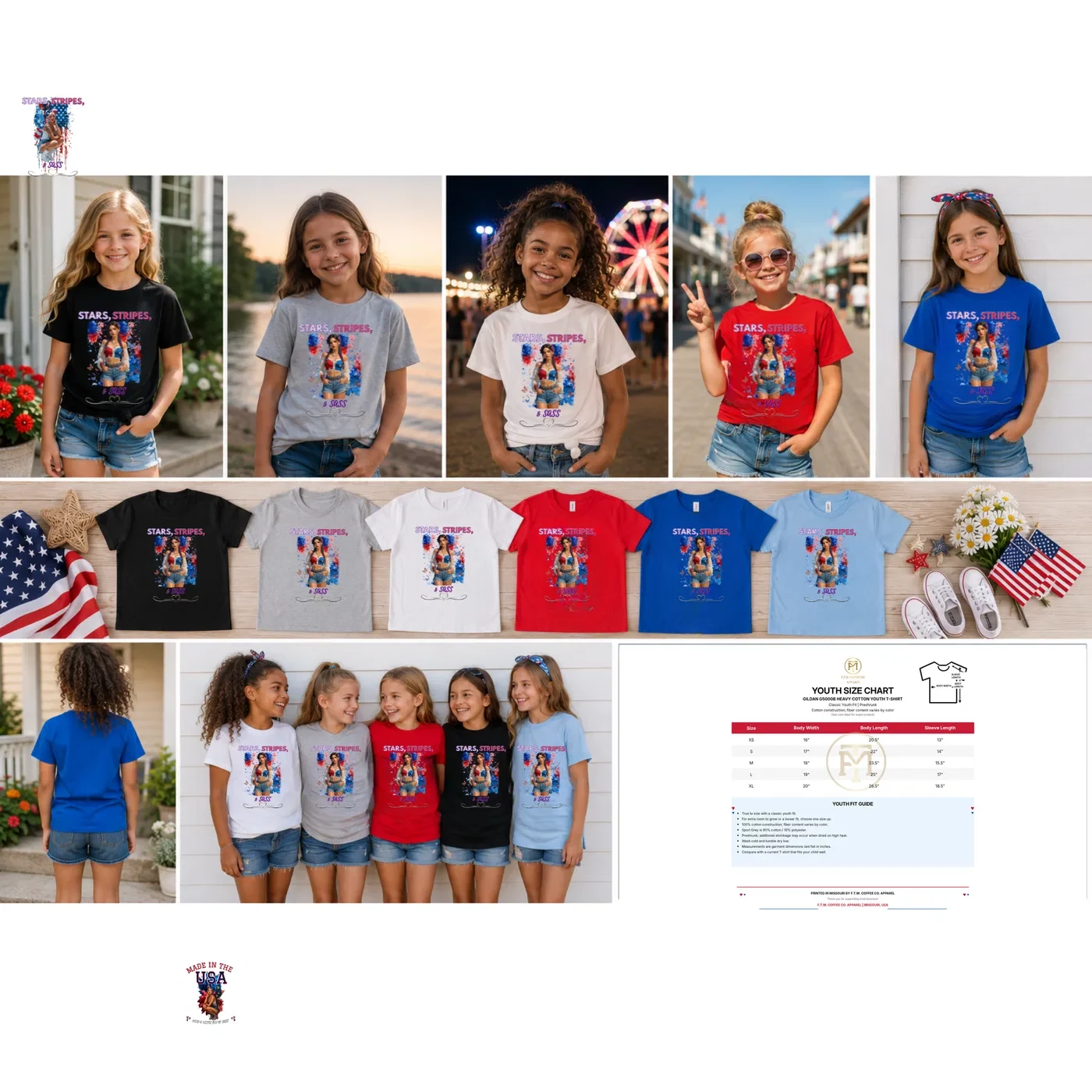Made in the USA Patriotic Girl Youth T-Shirt product view 2