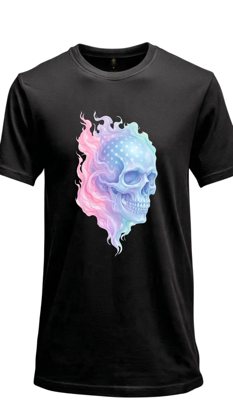 Pastel Flaming Skull Graphic T-Shirt