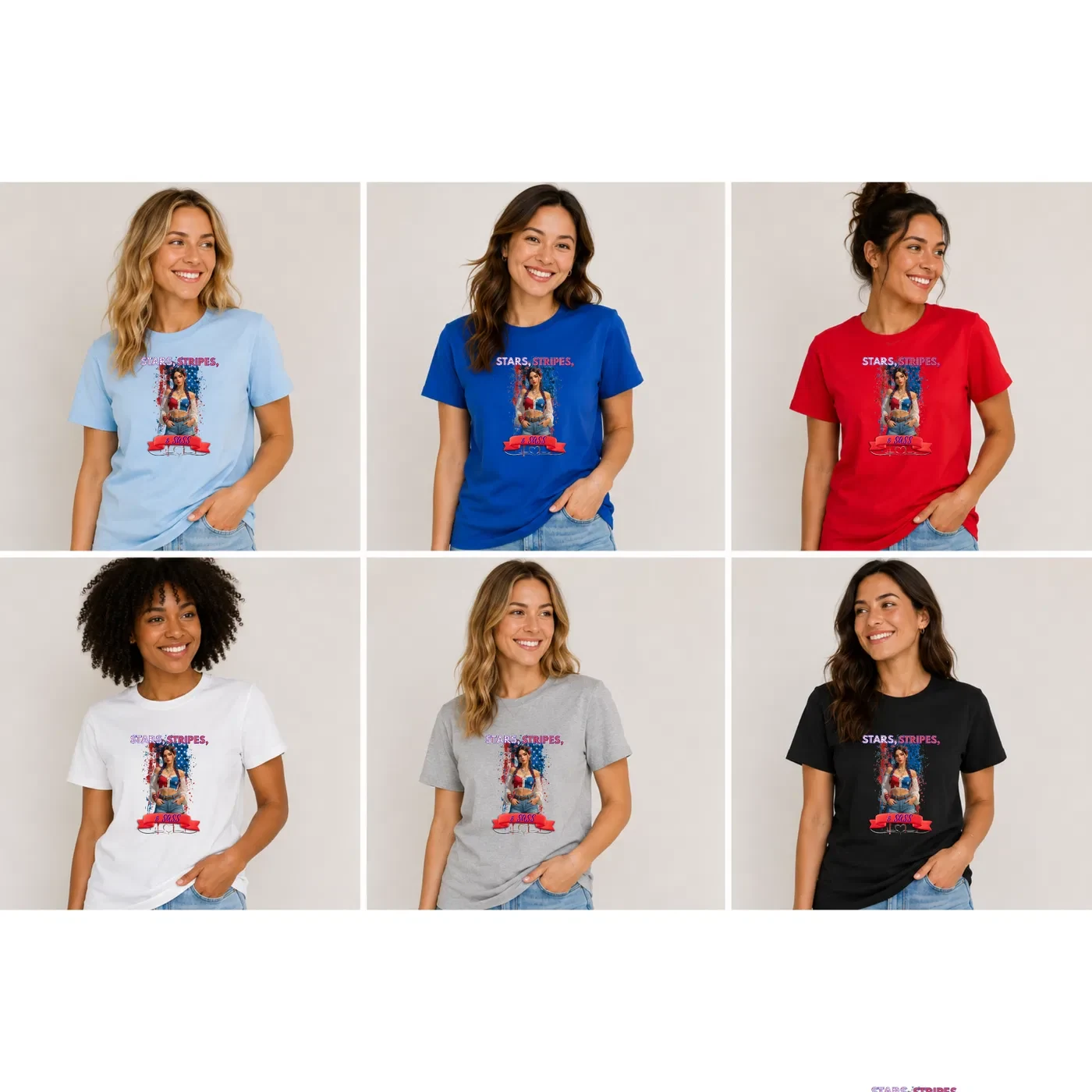 Stars Stripes and Sass Ribbon Patriotic T-Shirt product view 7